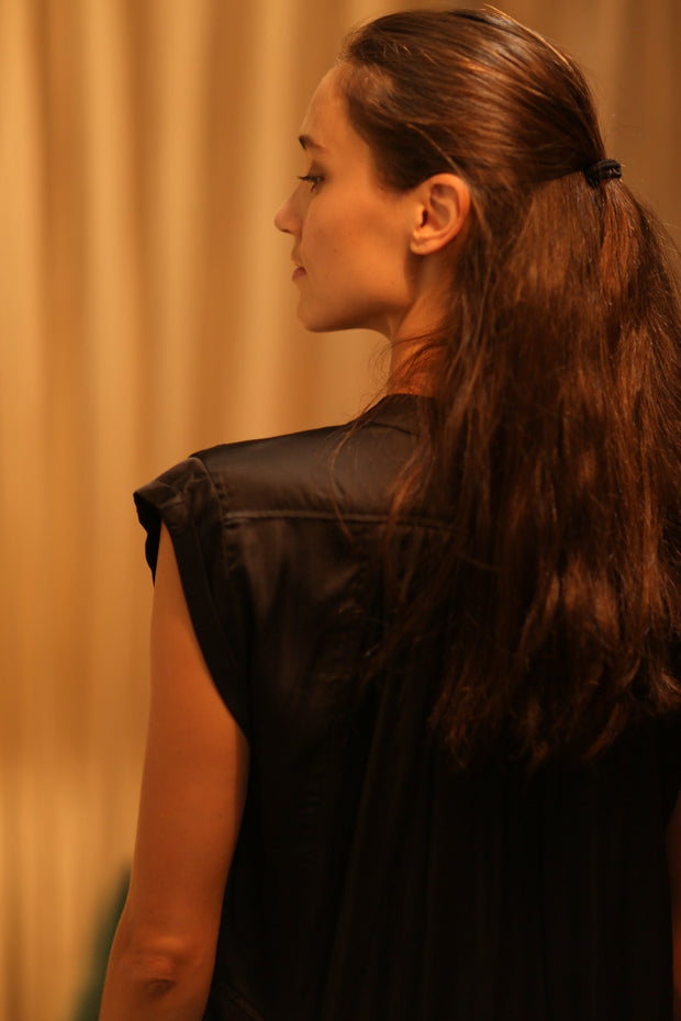 BLACK SILK DRESS MARY - sustainably made MOMO NEW YORK sustainable clothing, dresskaftan slow fashion