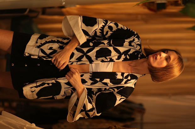 BLACK WHITE SUZANI KIMONO DRISA - sustainably made MOMO NEW YORK sustainable clothing, bestseller slow fashion