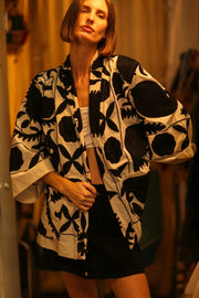 BLACK WHITE SUZANI KIMONO DRISA - sustainably made MOMO NEW YORK sustainable clothing, bestseller slow fashion