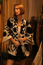 BLACK WHITE SUZANI KIMONO DRISA - sustainably made MOMO NEW YORK sustainable clothing, bestseller slow fashion