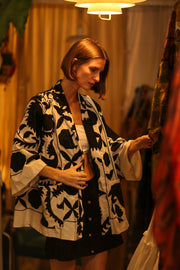 BLACK WHITE SUZANI KIMONO DRISA - sustainably made MOMO NEW YORK sustainable clothing, bestseller slow fashion