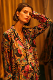 BOYFRIEND BILLIE BLACK OCEAN FLOWERS - sustainably made MOMO NEW YORK sustainable clothing, boyfrend shirt slow fashion