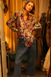 BOYFRIEND BILLIE BLACK OCEAN FLOWERS - sustainably made MOMO NEW YORK sustainable clothing, boyfrend shirt slow fashion