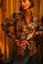 BOYFRIEND BILLIE BLACK OCEAN FLOWERS - sustainably made MOMO NEW YORK sustainable clothing, boyfrend shirt slow fashion