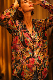 BOYFRIEND BILLIE BLACK OCEAN FLOWERS - sustainably made MOMO NEW YORK sustainable clothing, boyfrend shirt slow fashion