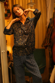 BOYFRIEND BILLIE NAVY BLUE FLOWER - sustainably made MOMO NEW YORK sustainable clothing, boyfrend shirt slow fashion
