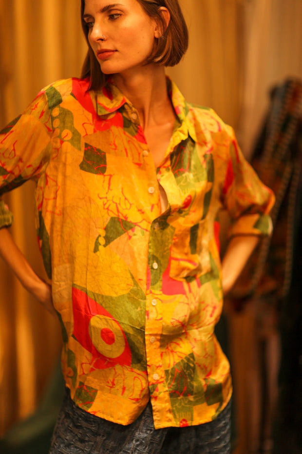 BOYFRIEND BILLIE SILK BUNNY - sustainably made MOMO NEW YORK sustainable clothing, boyfrend shirt slow fashion