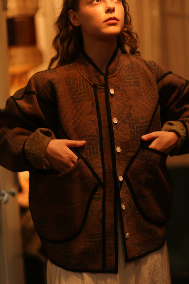 BROWN KANTHA JACKET FRANCESCA - sustainably made MOMO NEW YORK sustainable clothing, coatandjacket slow fashion