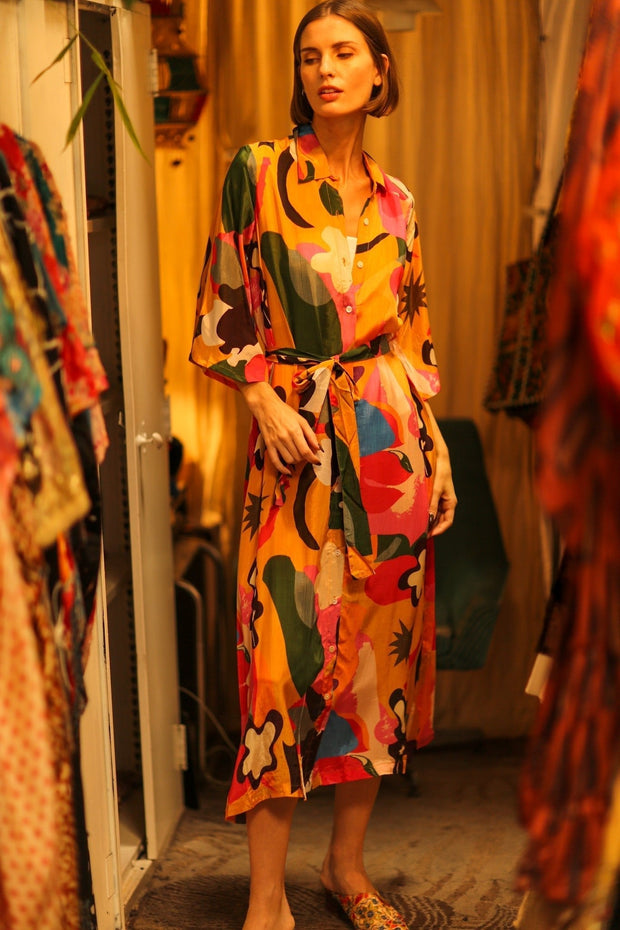 BUTTON DOWN SILK DRESS RUTH AEKI - sustainably made MOMO NEW YORK sustainable clothing, bestseller slow fashion