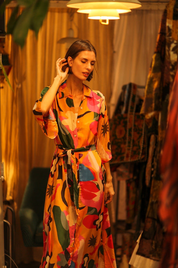 BUTTON DOWN SILK DRESS RUTH AEKI - sustainably made MOMO NEW YORK sustainable clothing, bestseller slow fashion