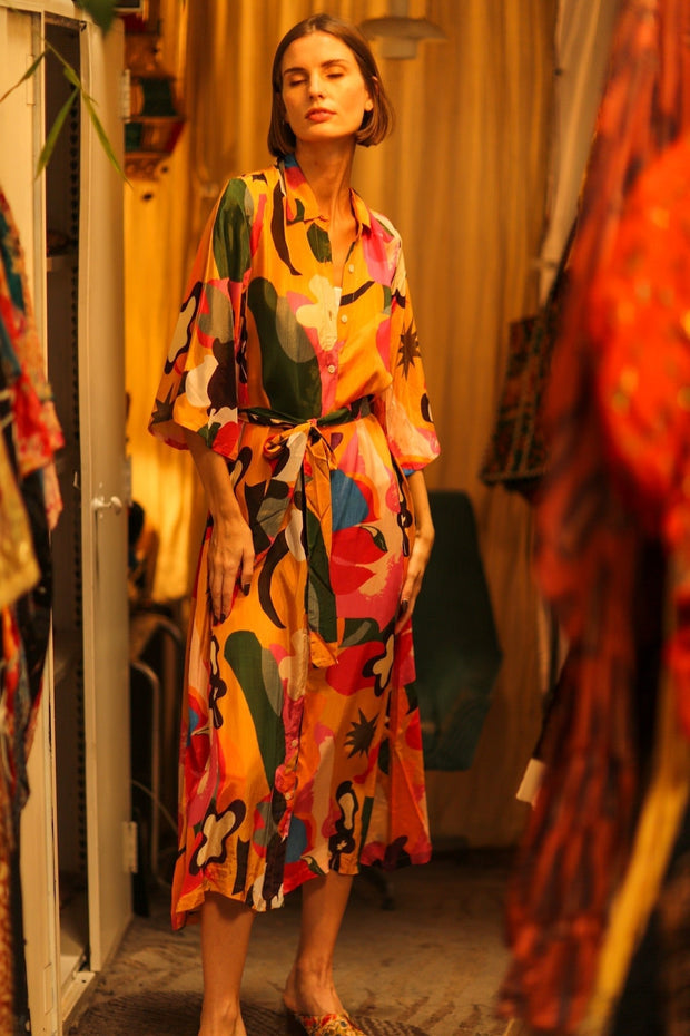 BUTTON DOWN SILK DRESS RUTH AEKI - sustainably made MOMO NEW YORK sustainable clothing, bestseller slow fashion