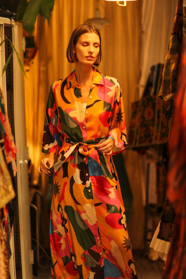 BUTTON DOWN SILK DRESS RUTH AEKI - sustainably made MOMO NEW YORK sustainable clothing, bestseller slow fashion