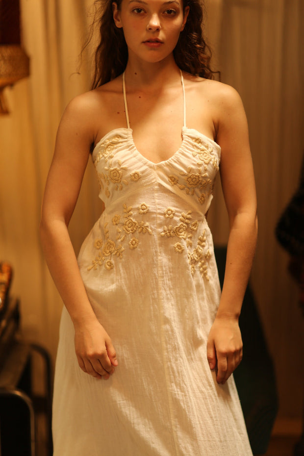 CANDY COTTON EMBROIDERED FLOWER DRESS - sustainably made MOMO NEW YORK sustainable clothing, Boho Chic Dress slow fashion