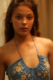 CANDY COTTON EMBROIDERED FLOWER DRESS - sustainably made MOMO NEW YORK sustainable clothing, Boho Chic Dress slow fashion