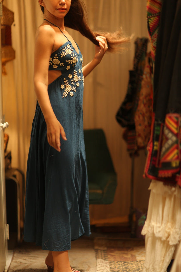 CANDY COTTON EMBROIDERED FLOWER DRESS - sustainably made MOMO NEW YORK sustainable clothing, Boho Chic Dress slow fashion