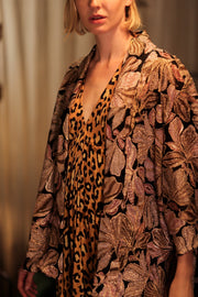 CARINE EMBROIDERED SILK KIMONO BLACK AND PINK - sustainably made MOMO NEW YORK sustainable clothing, embellished slow fashion