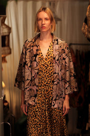 CARINE EMBROIDERED SILK KIMONO BLACK AND PINK - sustainably made MOMO NEW YORK sustainable clothing, embellished slow fashion