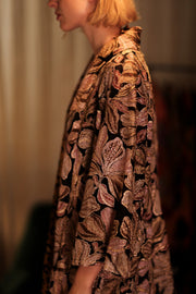 CARINE EMBROIDERED SILK KIMONO BLACK AND PINK - sustainably made MOMO NEW YORK sustainable clothing, embellished slow fashion