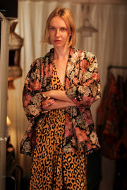 CARINE EMBROIDERED SILK KIMONO MULTI FLOWER - sustainably made MOMO NEW YORK sustainable clothing, embellished slow fashion