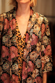 CARINE EMBROIDERED SILK KIMONO MULTI FLOWER - sustainably made MOMO NEW YORK sustainable clothing, embellished slow fashion