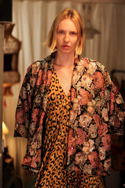 CARINE EMBROIDERED SILK KIMONO MULTI FLOWER - sustainably made MOMO NEW YORK sustainable clothing, embellished slow fashion