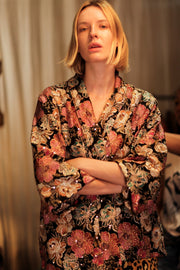 CARINE EMBROIDERED SILK KIMONO MULTI FLOWER - sustainably made MOMO NEW YORK sustainable clothing, embellished slow fashion