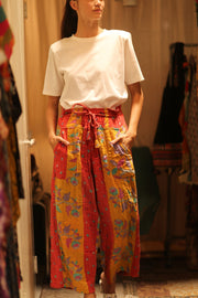 COTTON PANTS LENA MORNING COFFEE - sustainably made MOMO NEW YORK sustainable clothing, embroidered slow fashion