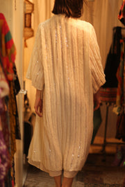 CREAM FRILL SEQUIN EMBROIDERED ISAI - sustainably made MOMO NEW YORK sustainable clothing, kimono slow fashion