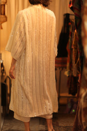 CREAM FRILL SEQUIN EMBROIDERED ISAI - sustainably made MOMO NEW YORK sustainable clothing, kimono slow fashion