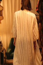 CREAM FRILL SEQUIN EMBROIDERED ISAI - sustainably made MOMO NEW YORK sustainable clothing, kimono slow fashion