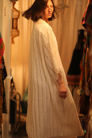 CREAM FRILL SEQUIN EMBROIDERED ISAI - sustainably made MOMO NEW YORK sustainable clothing, kimono slow fashion