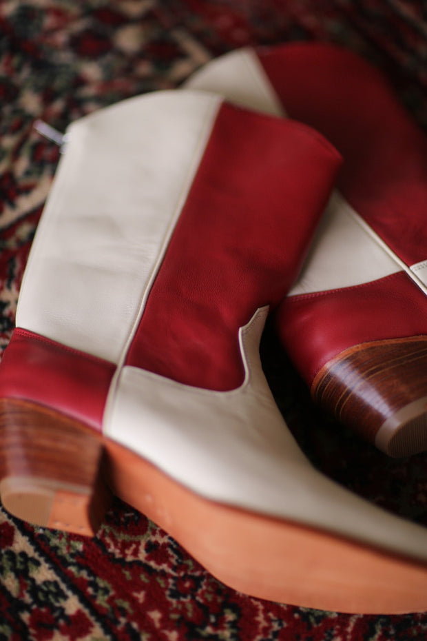 CREAM RED WESTERN BOOTS GUSTAV - sustainably made MOMO NEW YORK sustainable clothing, ankle boots slow fashion