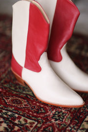 CREAM RED WESTERN BOOTS GUSTAV - sustainably made MOMO NEW YORK sustainable clothing, ankle boots slow fashion