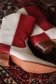 CREAM RED WESTERN BOOTS GUSTAV - sustainably made MOMO NEW YORK sustainable clothing, ankle boots slow fashion