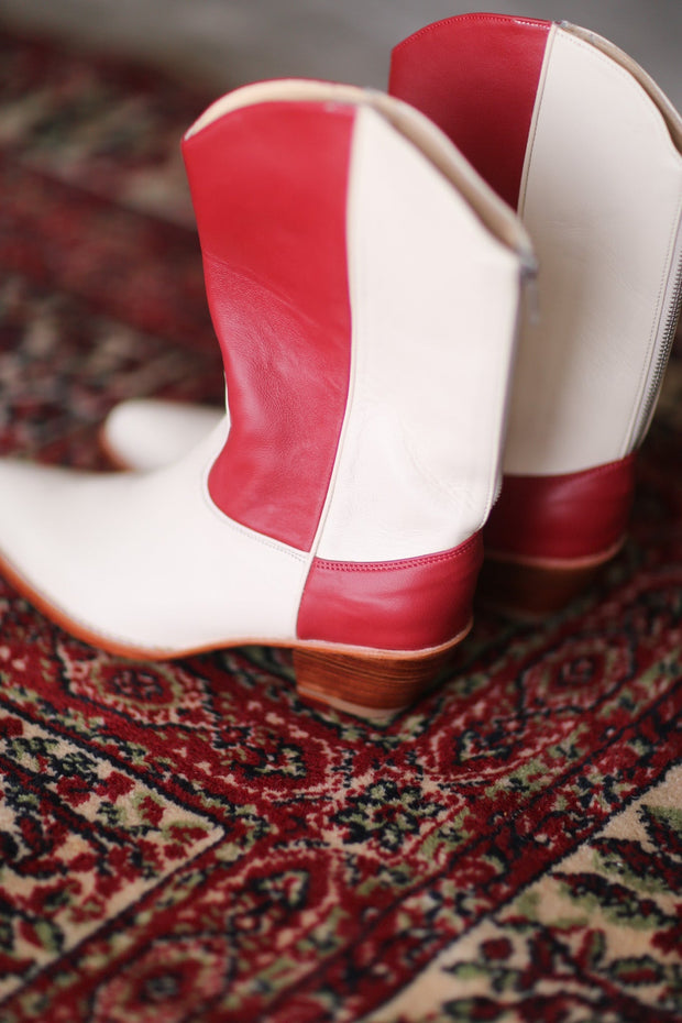 CREAM RED WESTERN BOOTS GUSTAV - sustainably made MOMO NEW YORK sustainable clothing, ankle boots slow fashion