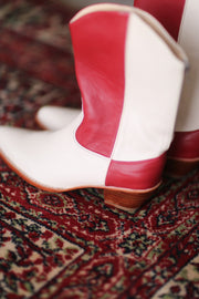CREAM RED WESTERN BOOTS GUSTAV - sustainably made MOMO NEW YORK sustainable clothing, ankle boots slow fashion
