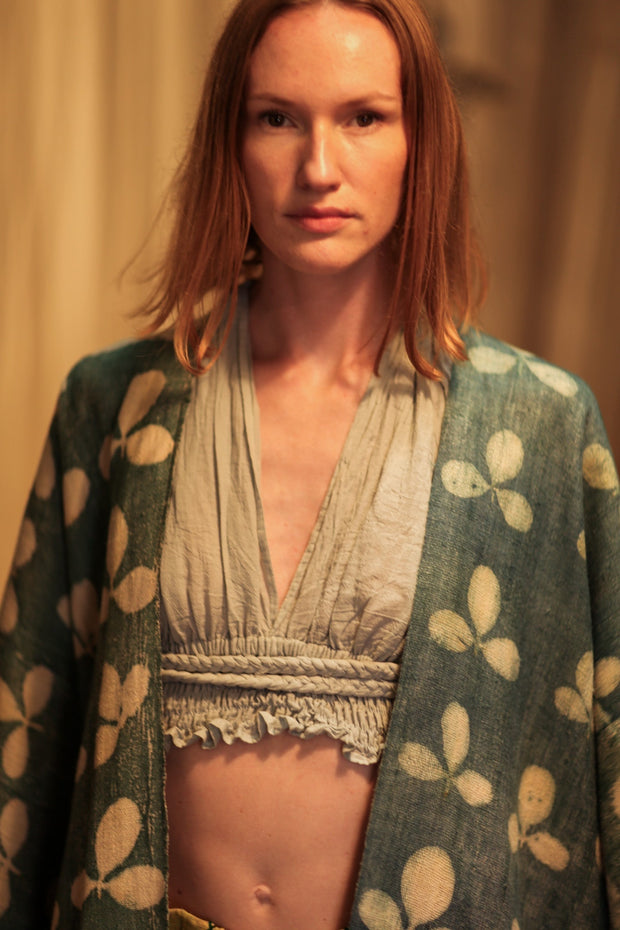 DAMON KANCHON SHORT KIMONO DIRTY TURQUOISE - sustainably made MOMO NEW YORK sustainable clothing, slow fashion