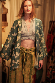 DAMON KANCHON SHORT KIMONO DIRTY TURQUOISE - sustainably made MOMO NEW YORK sustainable clothing, slow fashion