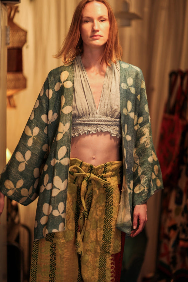 DAMON KANCHON SHORT KIMONO DIRTY TURQUOISE - sustainably made MOMO NEW YORK sustainable clothing, slow fashion