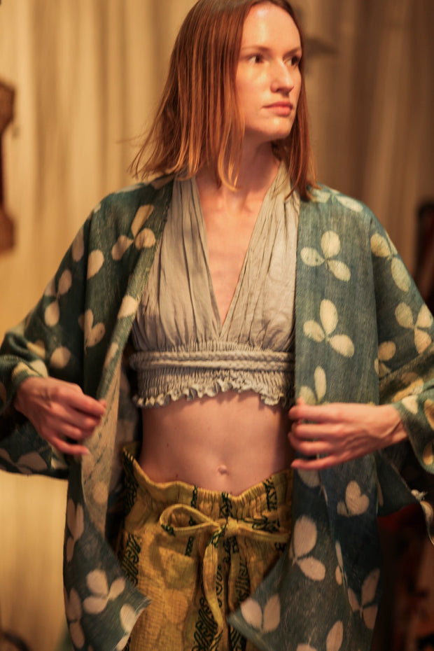 DAMON KANCHON SHORT KIMONO DIRTY TURQUOISE - sustainably made MOMO NEW YORK sustainable clothing, slow fashion