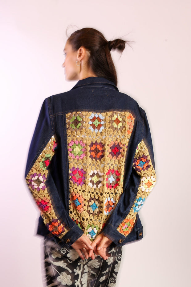 DENIM CROCHET DETAIL JACKET LORINS - sustainably made MOMO NEW YORK sustainable clothing, new slow fashion