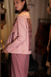 DENIM JACKET WITH SUZANI EMBROIDERY CANDY FLOSS - sustainably made MOMO NEW YORK sustainable clothing, coatandjacket slow fashion