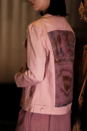 DENIM JACKET WITH SUZANI EMBROIDERY CANDY FLOSS - sustainably made MOMO NEW YORK sustainable clothing, coatandjacket slow fashion