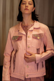 DENIM JACKET WITH SUZANI EMBROIDERY CANDY FLOSS - sustainably made MOMO NEW YORK sustainable clothing, coatandjacket slow fashion