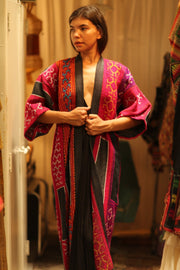 DORI TRIBAL PATCHWORK KIMONO - sustainably made MOMO NEW YORK sustainable clothing, Embroidered Patchwork slow fashion