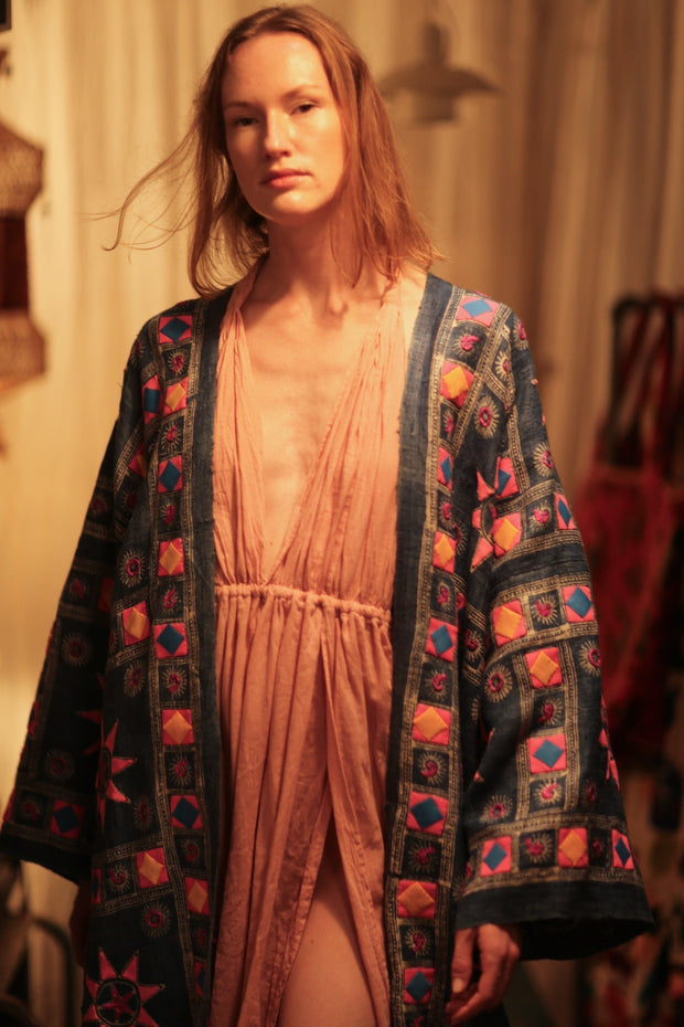 DUMA ARTISAN MADE EMBROIDERED KIMONO PINK 3 - sustainably made MOMO NEW YORK sustainable clothing, Coat slow fashion