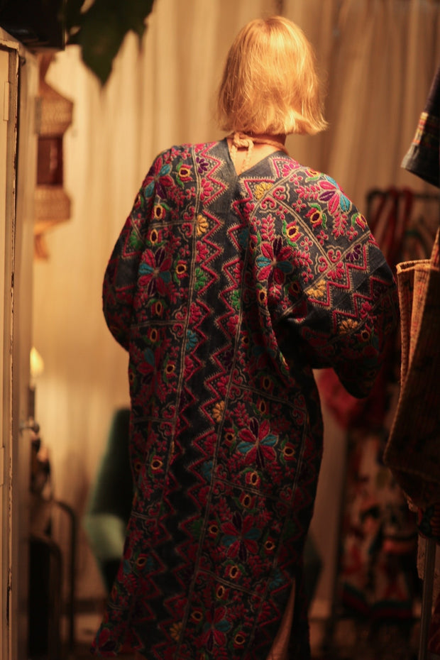 DUMA ARTISAN MADE EMBROIDERED KIMONO ZIGZAG - sustainably made MOMO NEW YORK sustainable clothing, Coat slow fashion