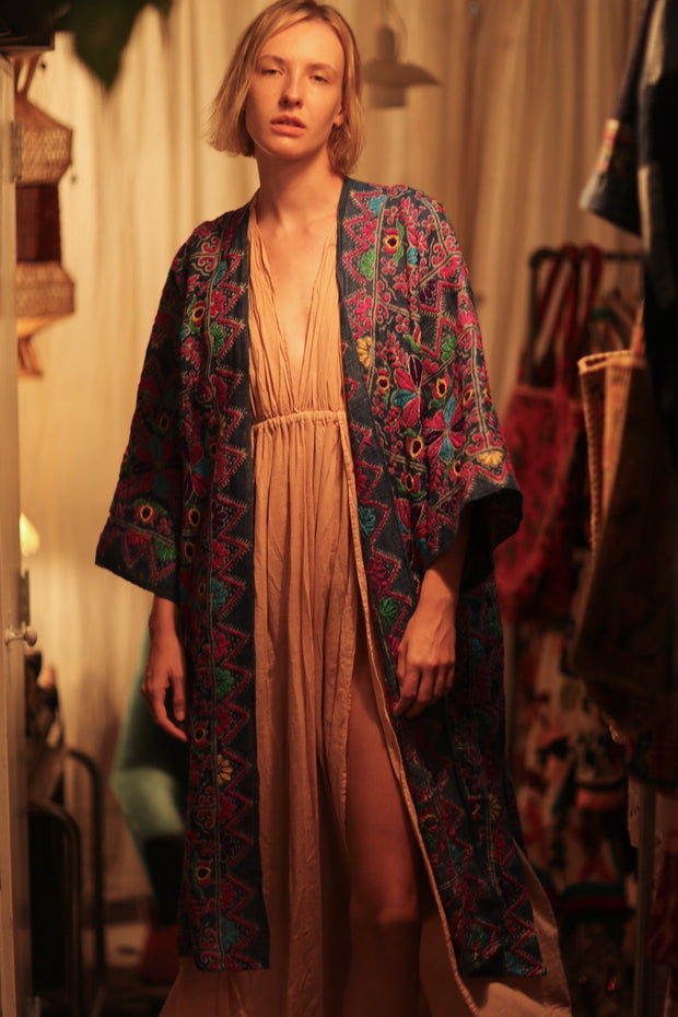 DUMA ARTISAN MADE EMBROIDERED KIMONO ZIGZAG - sustainably made MOMO NEW YORK sustainable clothing, Coat slow fashion