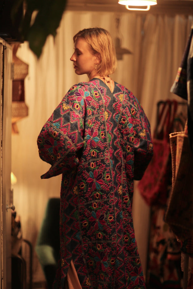 DUMA ARTISAN MADE EMBROIDERED KIMONO ZIGZAG - sustainably made MOMO NEW YORK sustainable clothing, Coat slow fashion