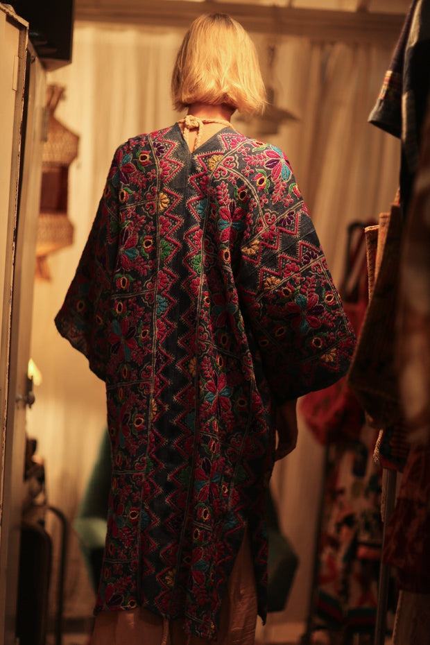 DUMA ARTISAN MADE EMBROIDERED KIMONO ZIGZAG - sustainably made MOMO NEW YORK sustainable clothing, Coat slow fashion